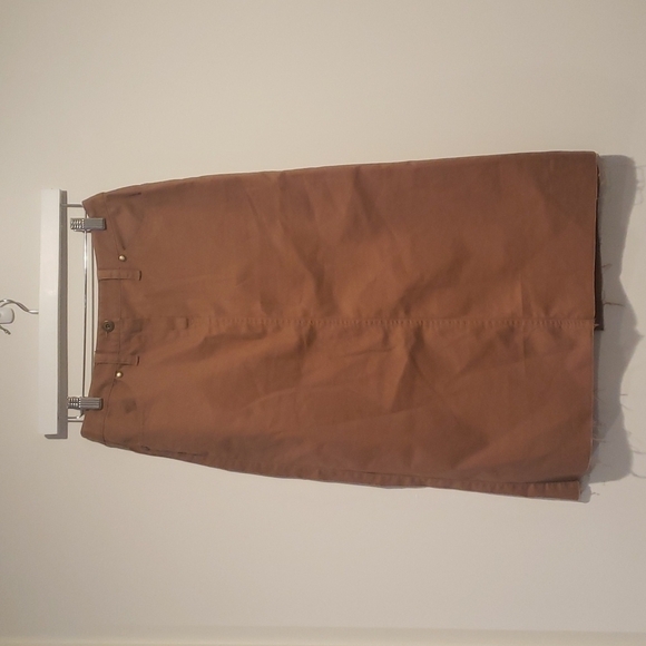 NWOT BROOKS BROTHERS Long Midi skirt raw hem Khaki Zipper Fly - Picture 1 of 6